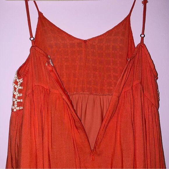 Entro Sundress M Orange Crochet Empire Mini Dress - Picture 9 of 11